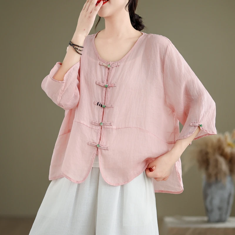 大码女装文艺复古盘扣开衫上衣宽松显瘦中式防晒衣