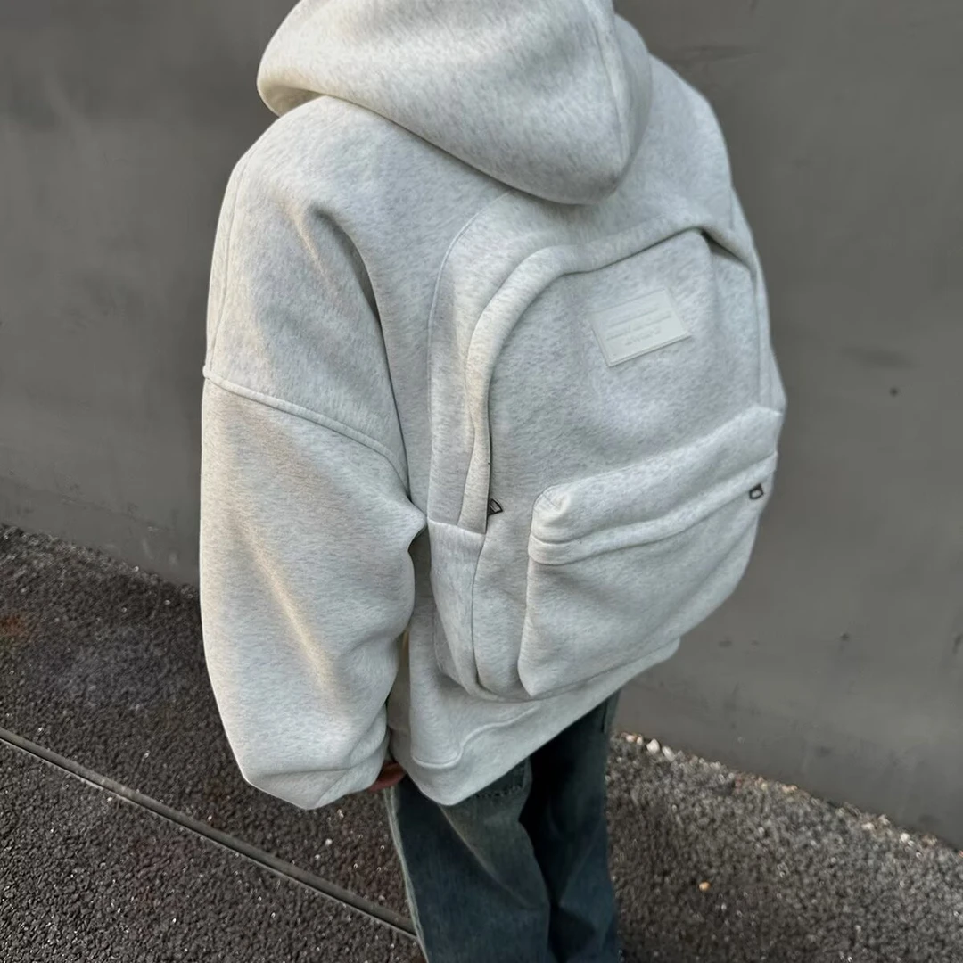 2025春秋韩国新款chic简约气质连帽设计感宽松短款卫衣开衫外套男