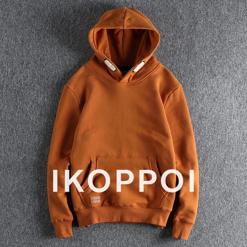 IKOPPOI重磅毛圈厚款连帽卫衣男设计感纯色复古青年宽松上衣外套