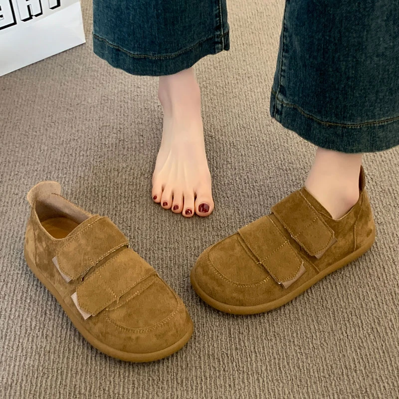 复古软底勃肯鞋女2025新款春季百搭魔术贴丑萌豆豆鞋休闲博肯单鞋