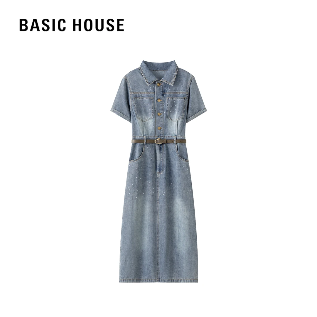 Basic House/百家好C夏季百搭轻奢休闲时尚气质显瘦牛仔连衣裙女