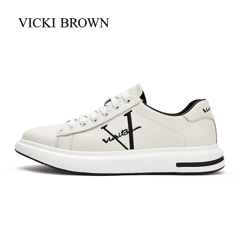 法国VICKI BROWN男士轻奢牛皮百搭透气时尚潮流低帮休闲鞋小白鞋