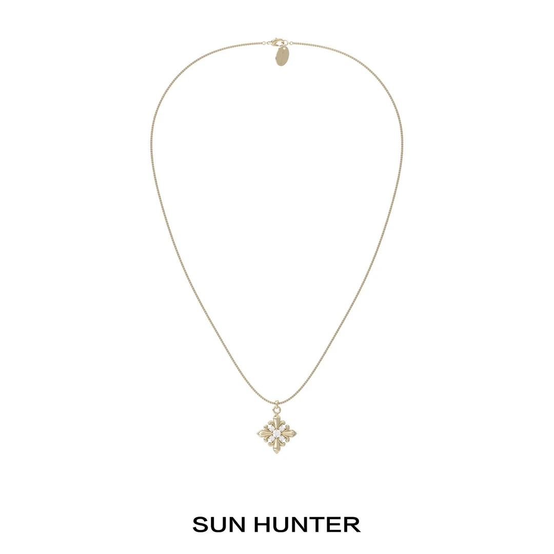 铜合金项链 三横SUN HUNTER原创长款鸢尾花素链小众项链极简轻奢