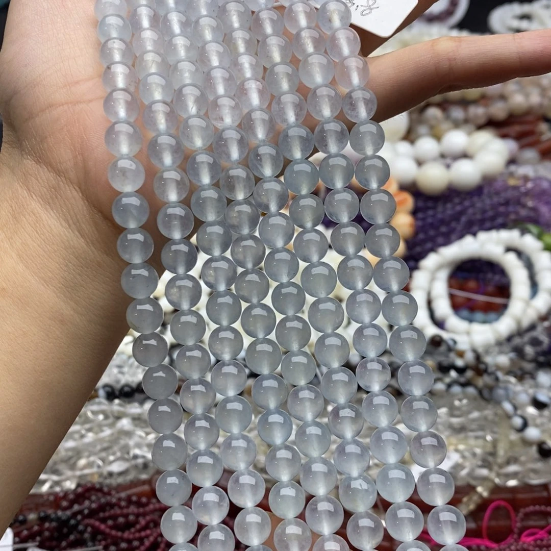 未镶嵌玛瑙/玉髓珠宝半成品一条天然海蓝宝玉髓优化碎冰冰