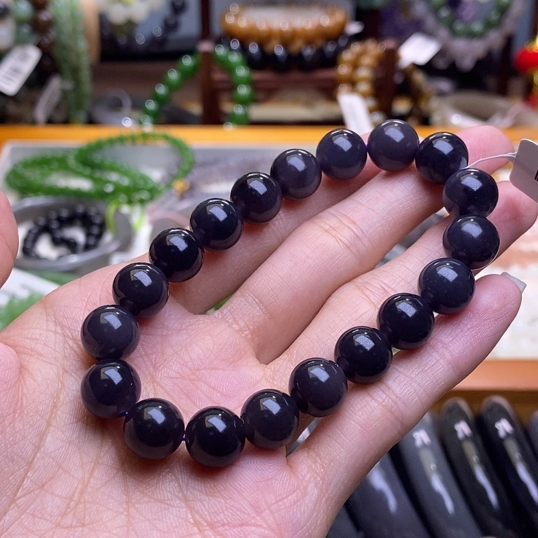 颈饰未镶嵌和田玉浓烟紫手串9.7MM