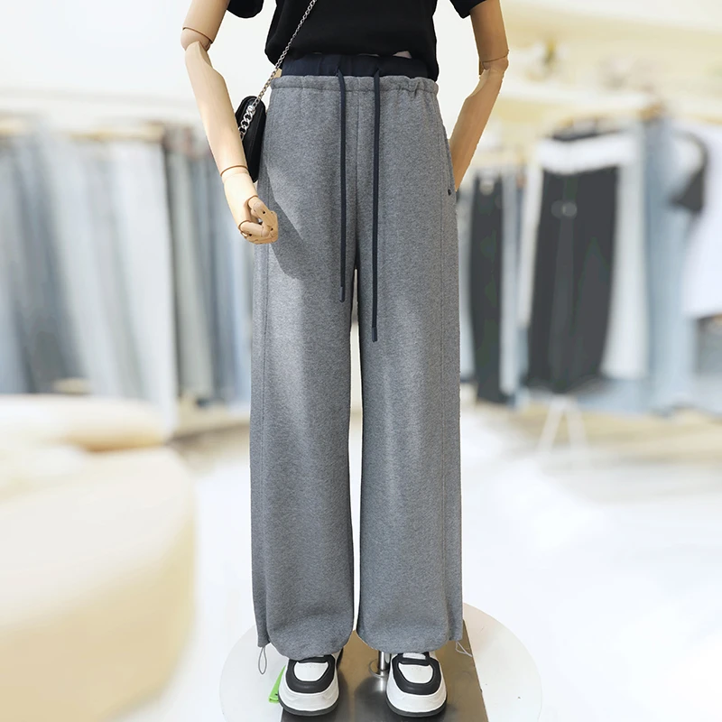大码加大女裤抽绳休闲裤子春秋胖mm显瘦款宽松百搭阔腿卫裤/25052