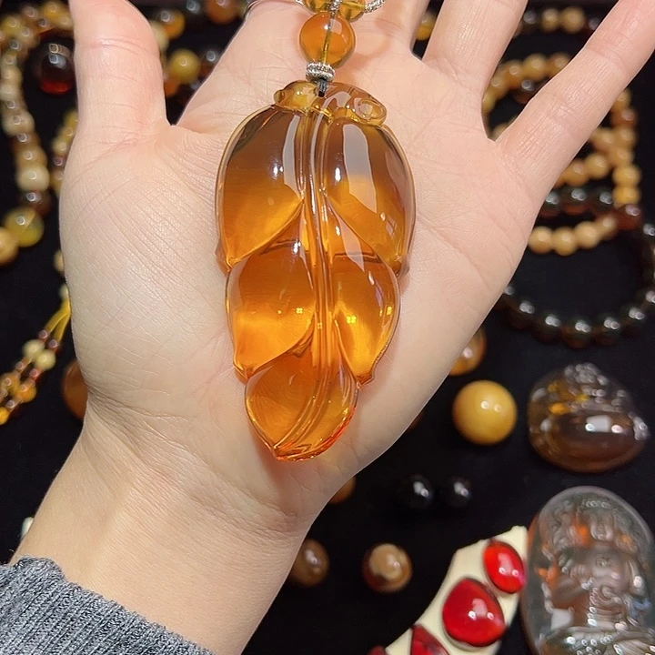 裸石琥珀未镶嵌高蓝纯净水叶子