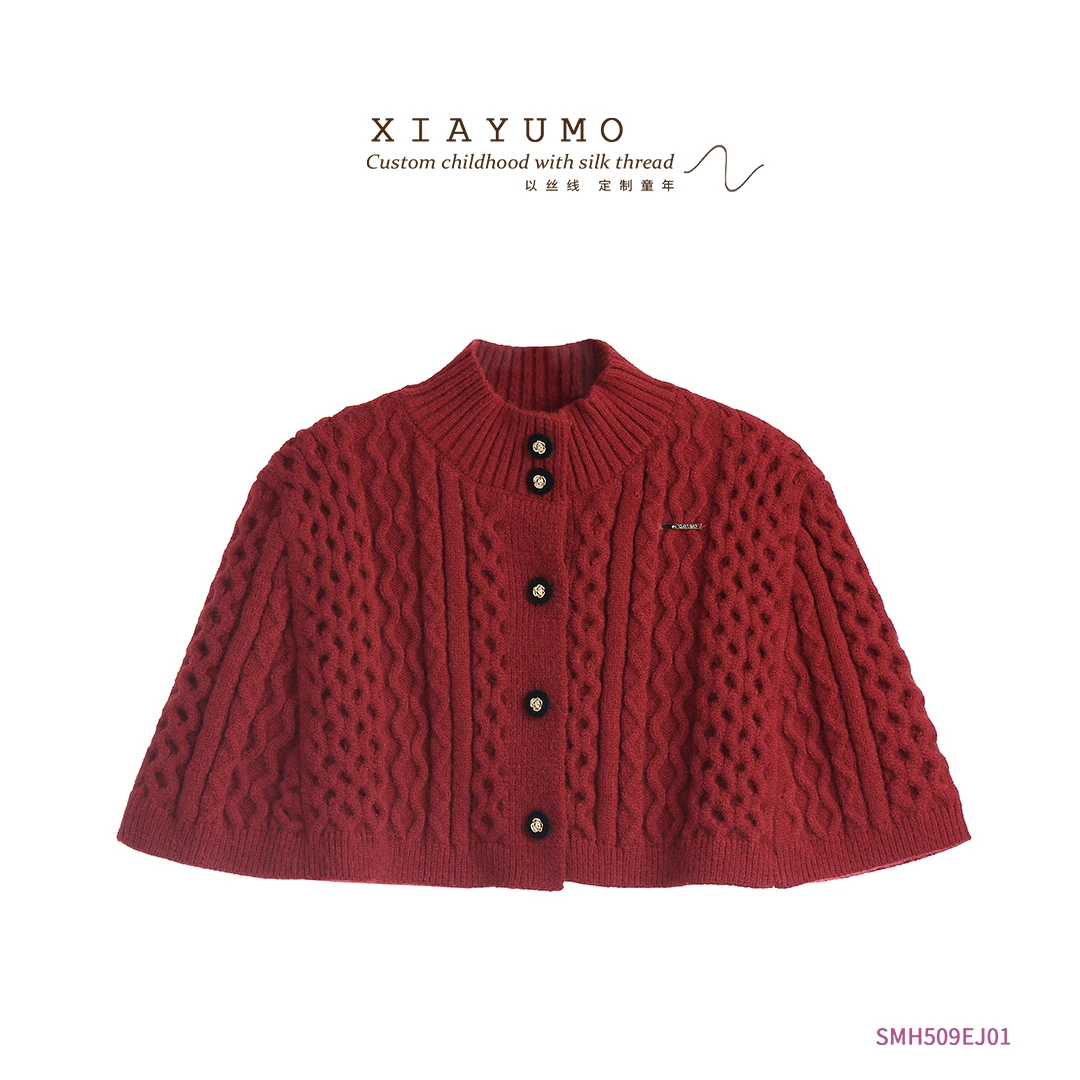 夏羽墨秋季新品红色时尚百搭高领秋冬气质女童纯色设计师披肩