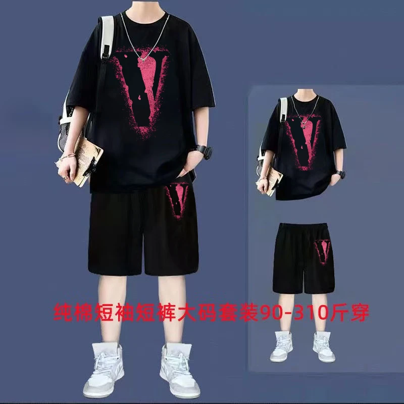 男士五分短裤套装新款纯棉大码短袖套装潮流宽松青少年夏季一整套