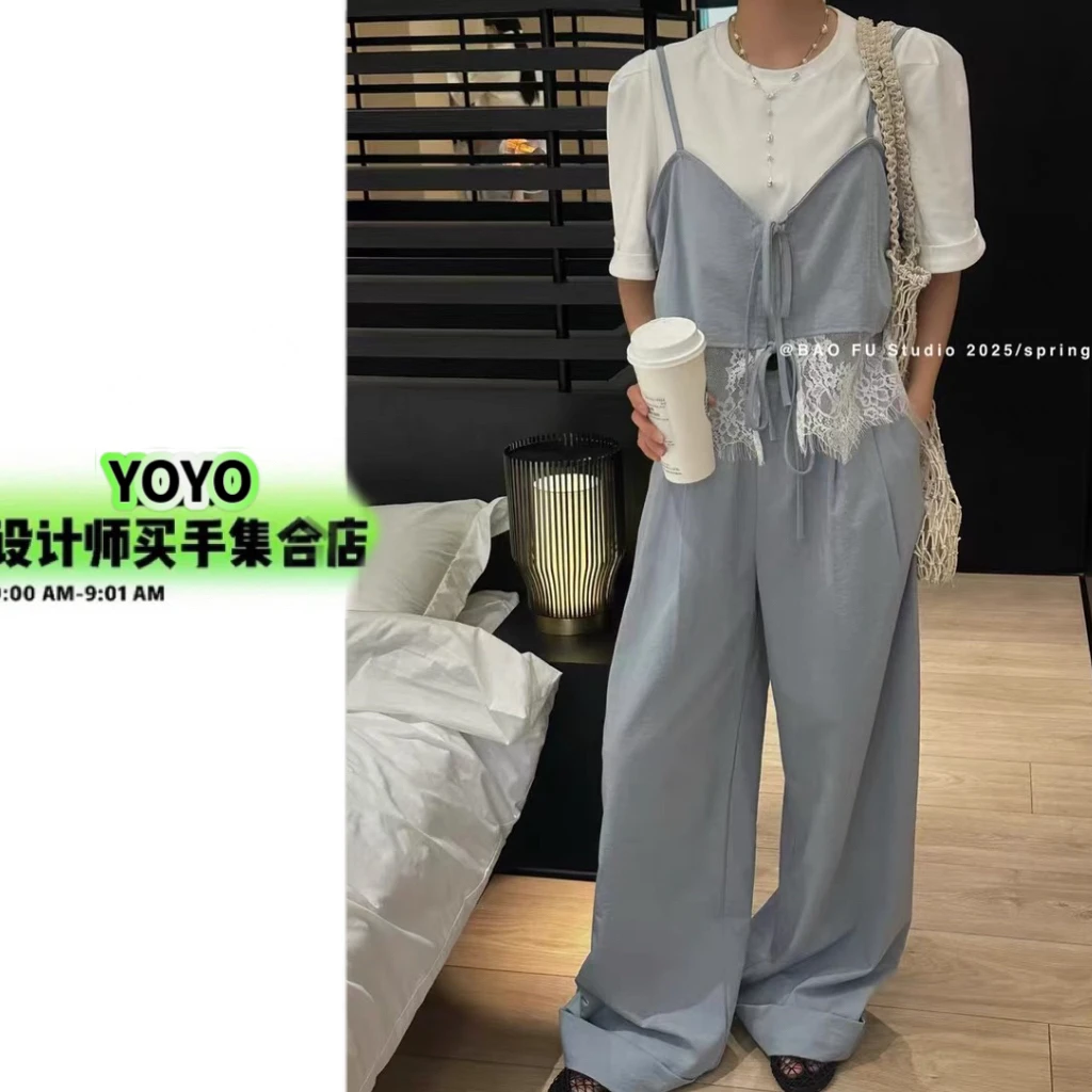 【三件套】背带裤温柔小香风宽松裤子YOYO减龄高级感时尚套装夏季