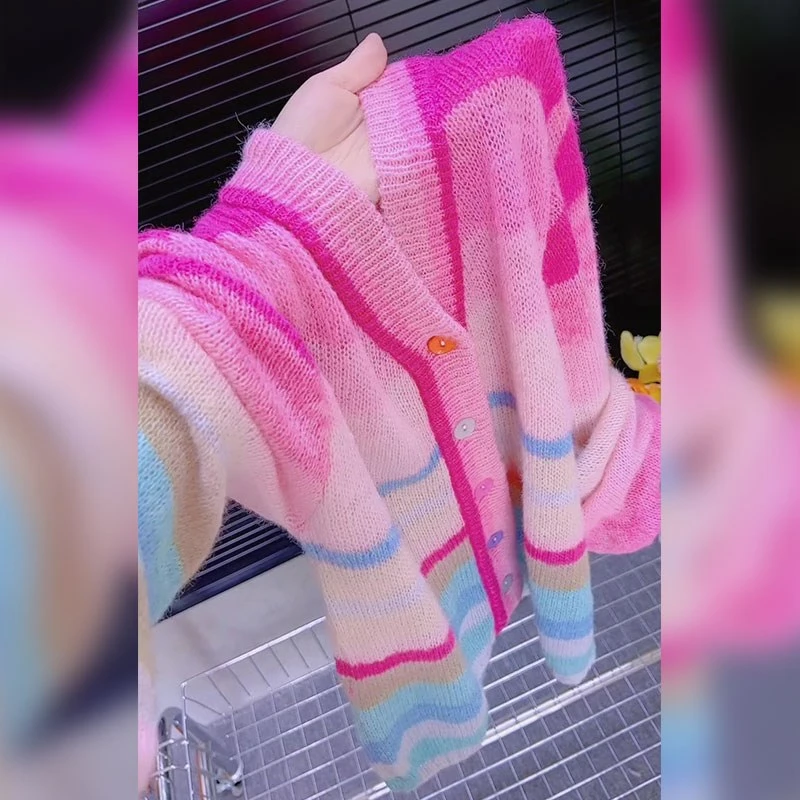 2025春秋季新款女士彩色针织开衫小众气质高级感百搭显瘦减龄上衣