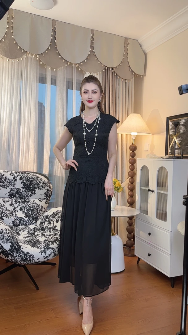 大码新中式长裙夏季收腰显瘦提花典雅气质拼接法式旗袍连衣裙女