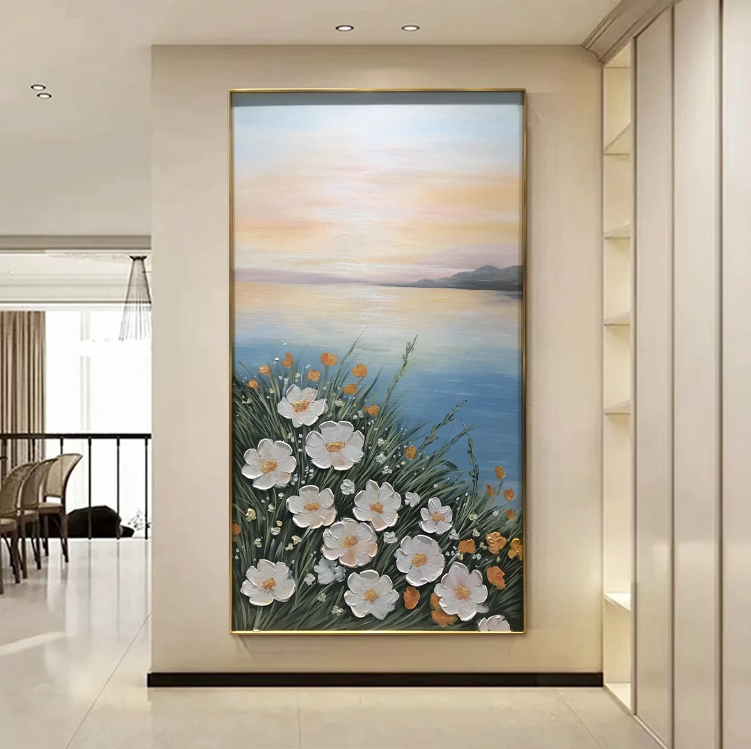 XG 24《水花》现代山水手工油画玄关背景墙装饰画