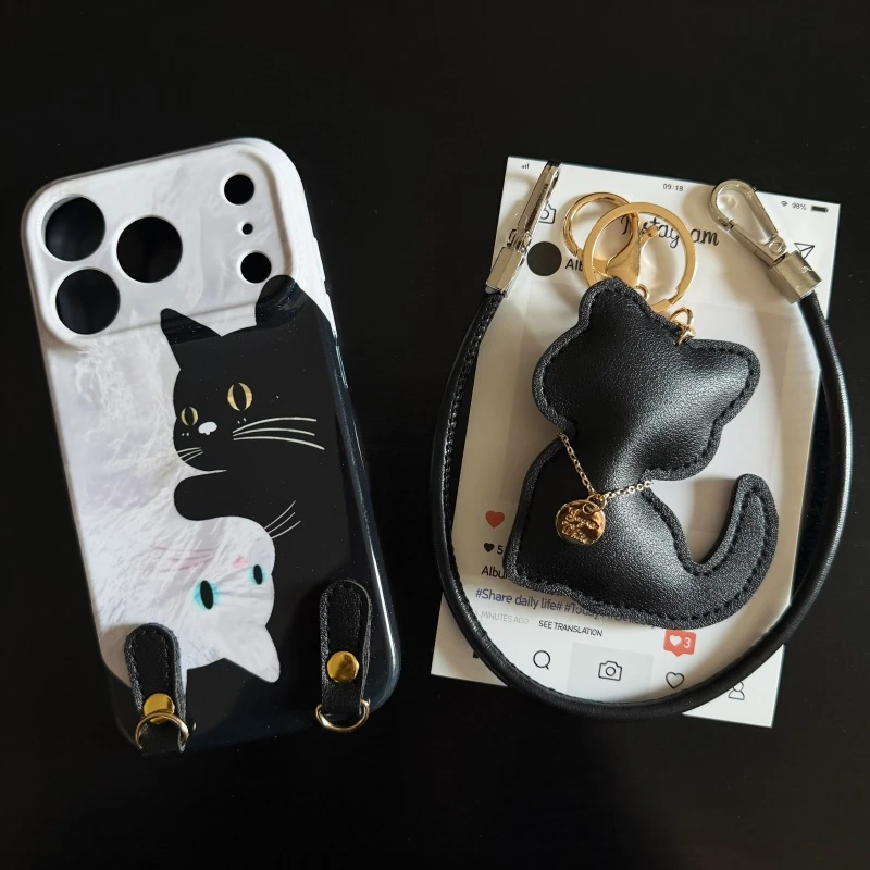 冷淡风黑白猫菲林软壳适用苹果17promax手机壳16华为vivo小米oppo