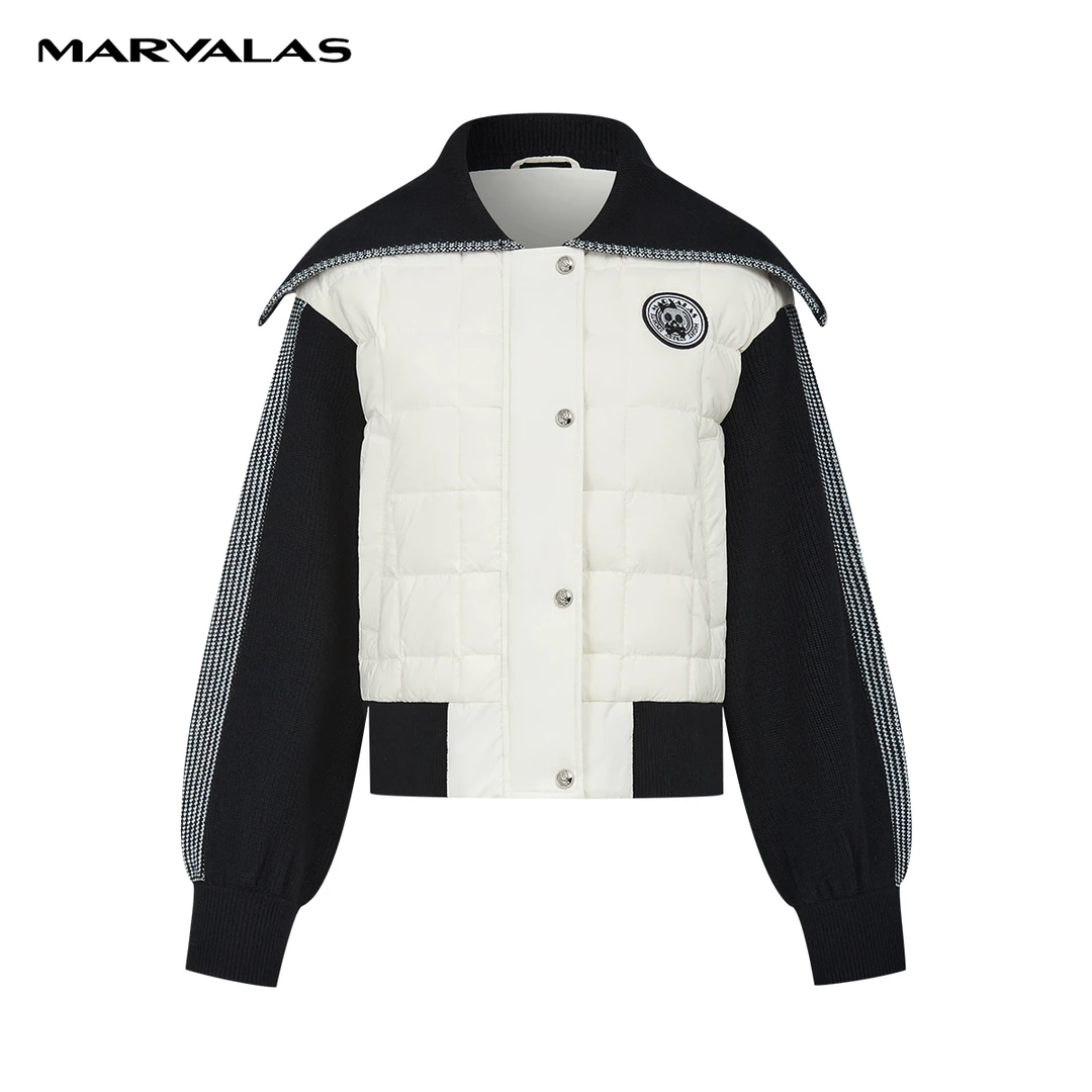 【羊羊专属】M427307467曼德诗短款羽绒服2023秋季黑白撞色翻领外