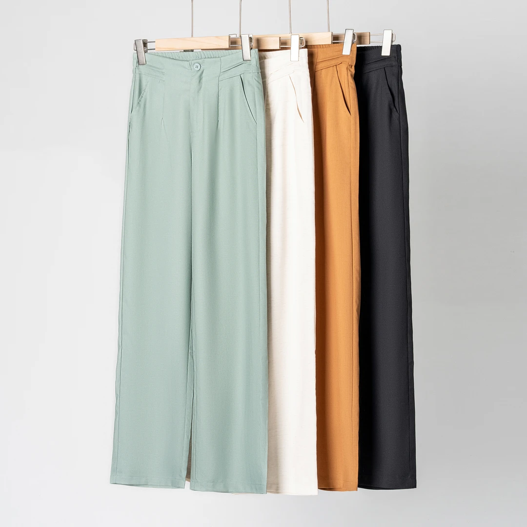 天丝亚麻裤女夏季薄款宽松直筒新款时尚阔腿垂感棉麻休闲裤y7257