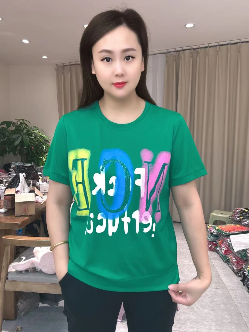 【尚品胖小妞】【千860字母】2025夏季时尚新款百搭字母印花体恤