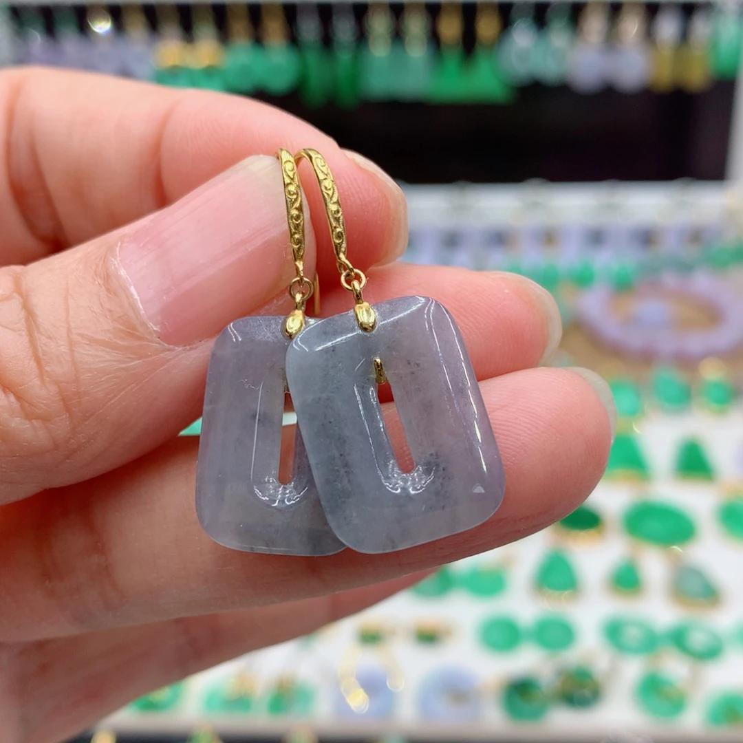 翡翠18K金镶嵌耳饰