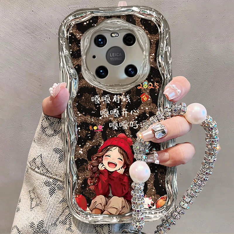 适用于【华为】Mate40Pro/EPro豹纹嘎嘎好运小女孩创意时尚手机壳