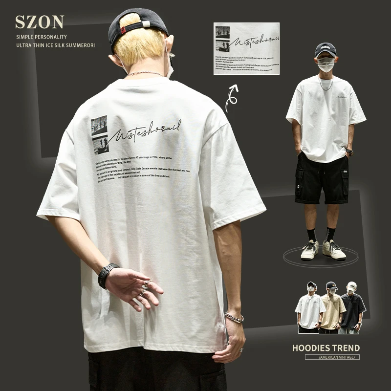 双11白色t恤男夏季美式潮牌印花宽松短袖2025新款纯棉重磅体恤衫