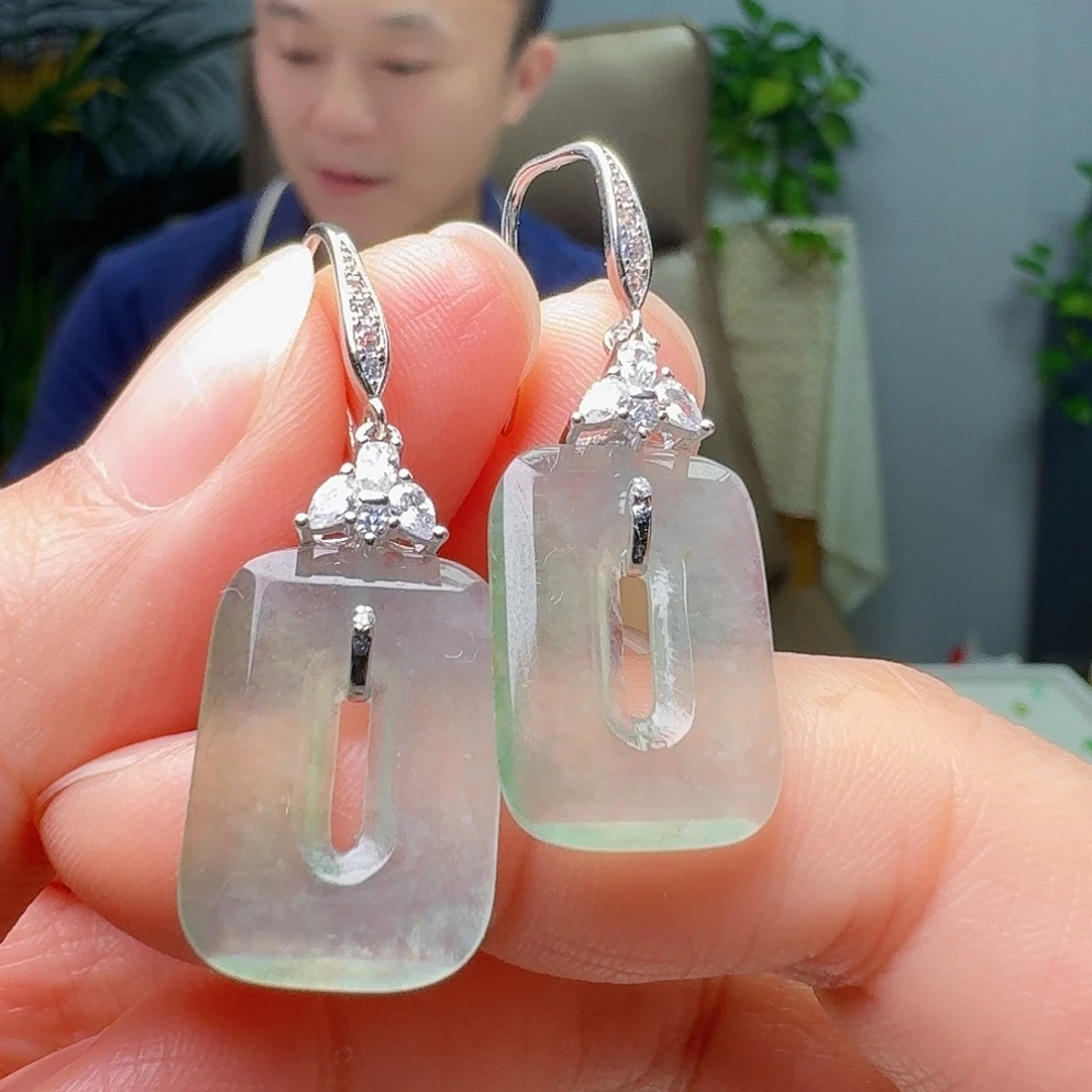 翡翠银S925镶嵌耳饰天然