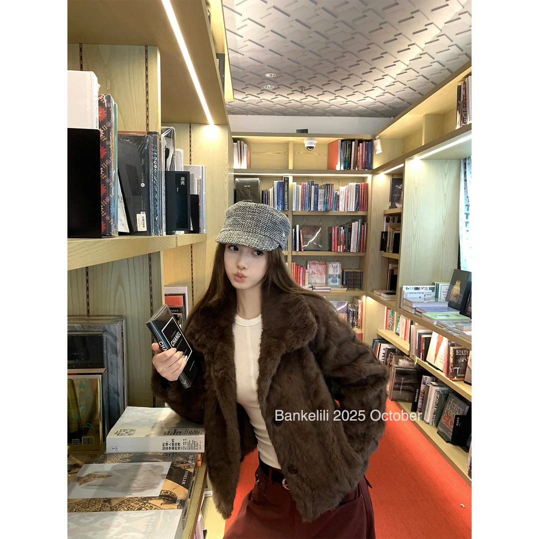 人造皮草 板栗可可'时髦中古调调'立领软糯保暖仿皮草毛