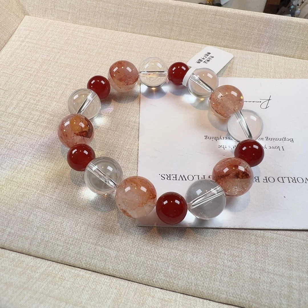 水晶未镶嵌手链红胶花白水晶