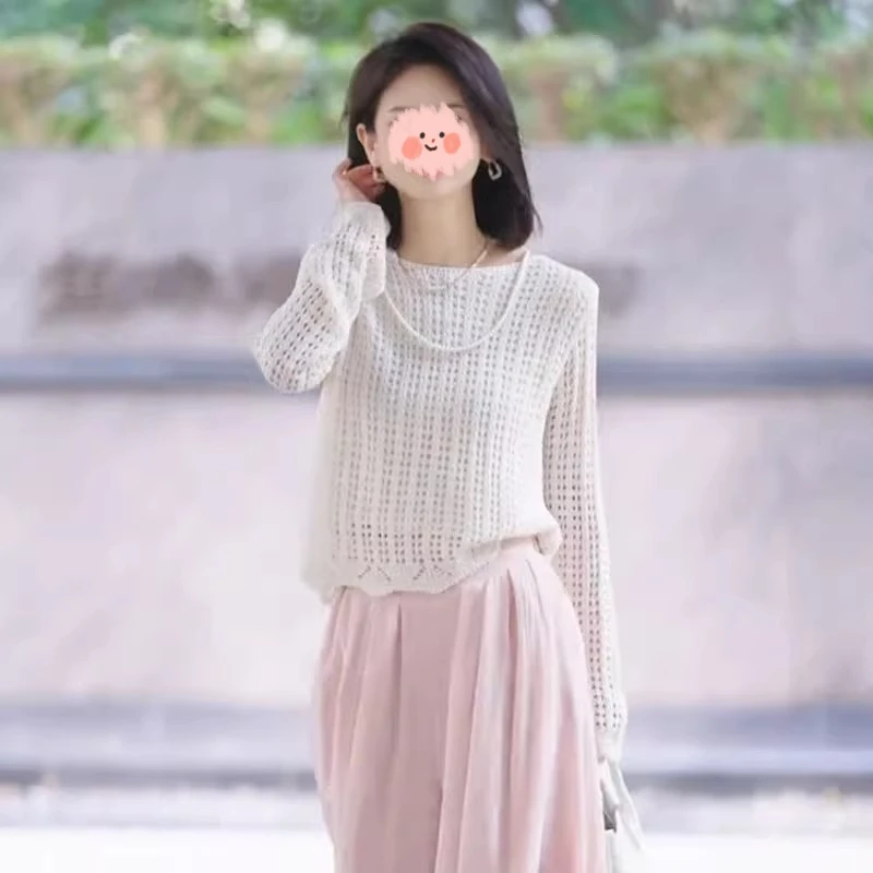 韩系高级感休闲套装女2025春夏新款镂空上衣垂感阔腿裤两件套女装