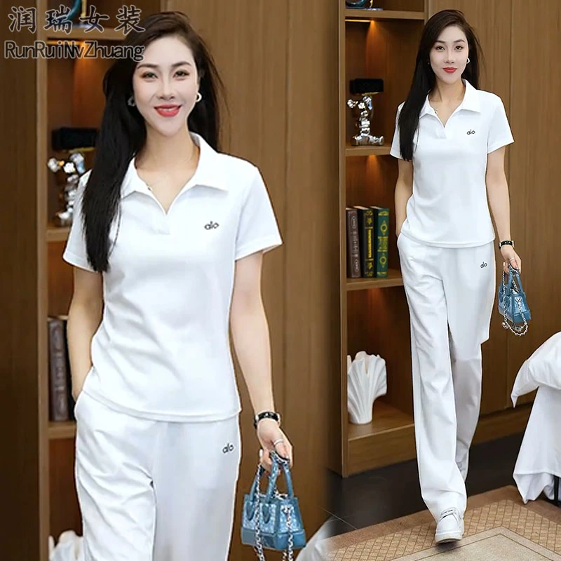 极简风休闲运动套装女2025夏季新款小个子短袖T恤阔腿裤两件套潮