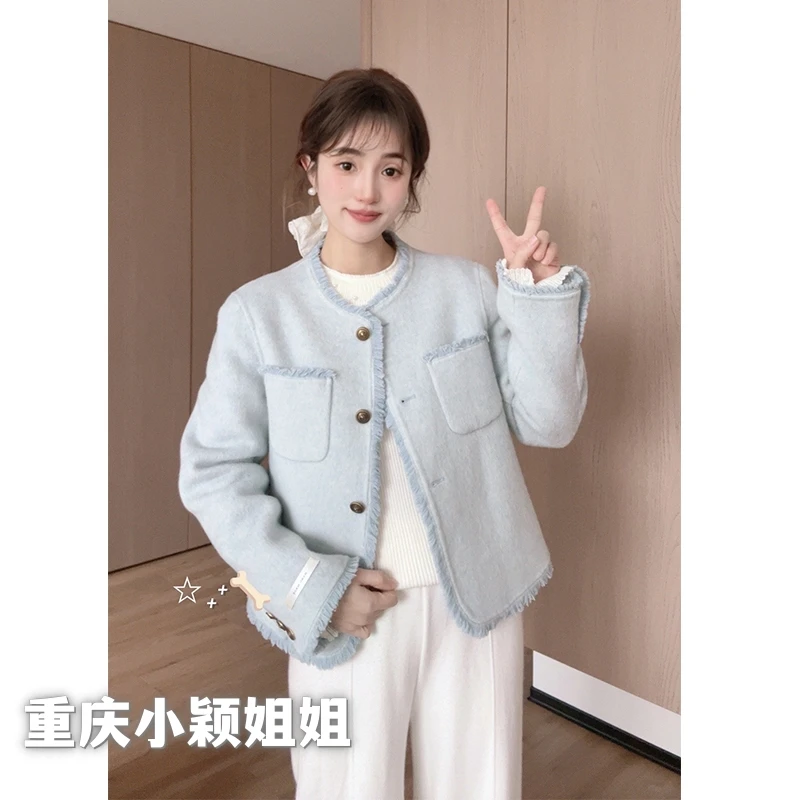 2025新款拉毛双面呢大衣女秋冬季爆款毛呢外套83688
