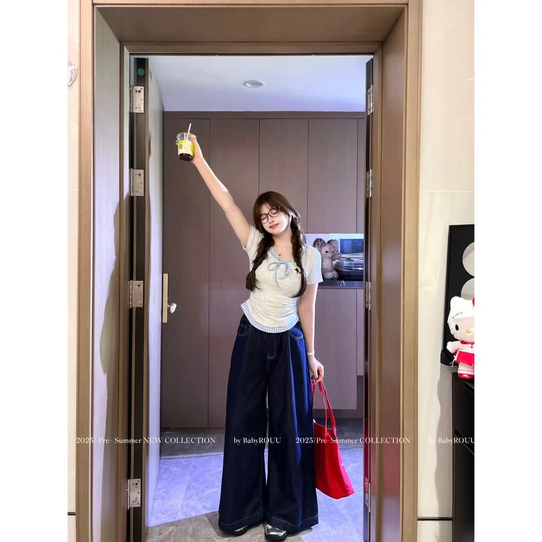 【松弛裤王】温与柔高腰阔腿裤美式风牛仔裤休闲九分宽松薄款