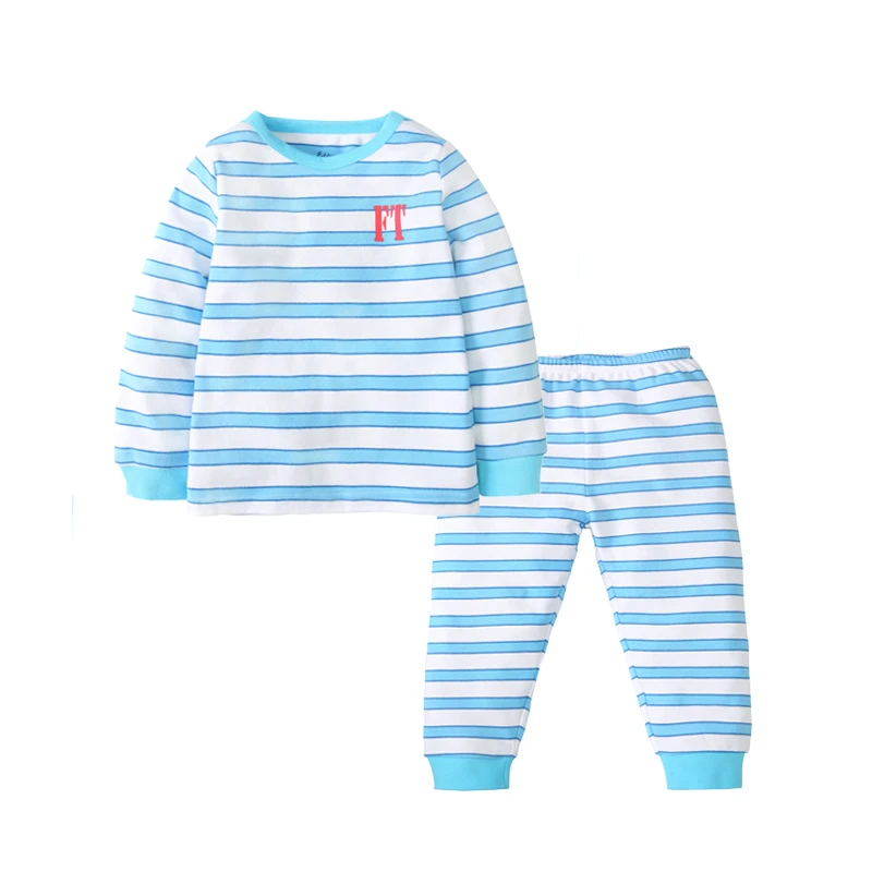 外贸原单美版A类加肥男童家居套装柔软亲肤秋季条纹版全棉