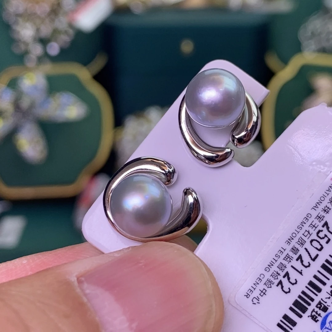 银S925镶嵌海水珍珠耳饰