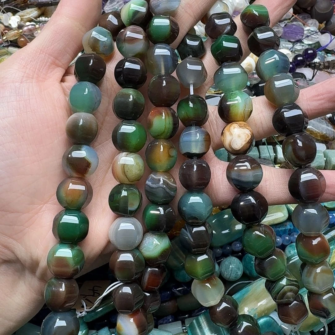 玛瑙/玉髓合金珠宝半成品一条15mm孔雀玛瑙灯笼