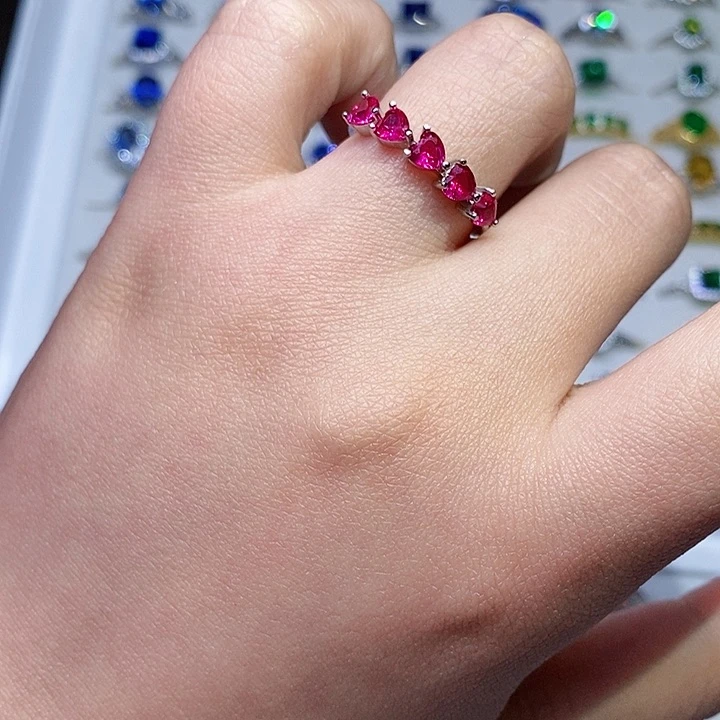 红宝石戒指银S925镶嵌