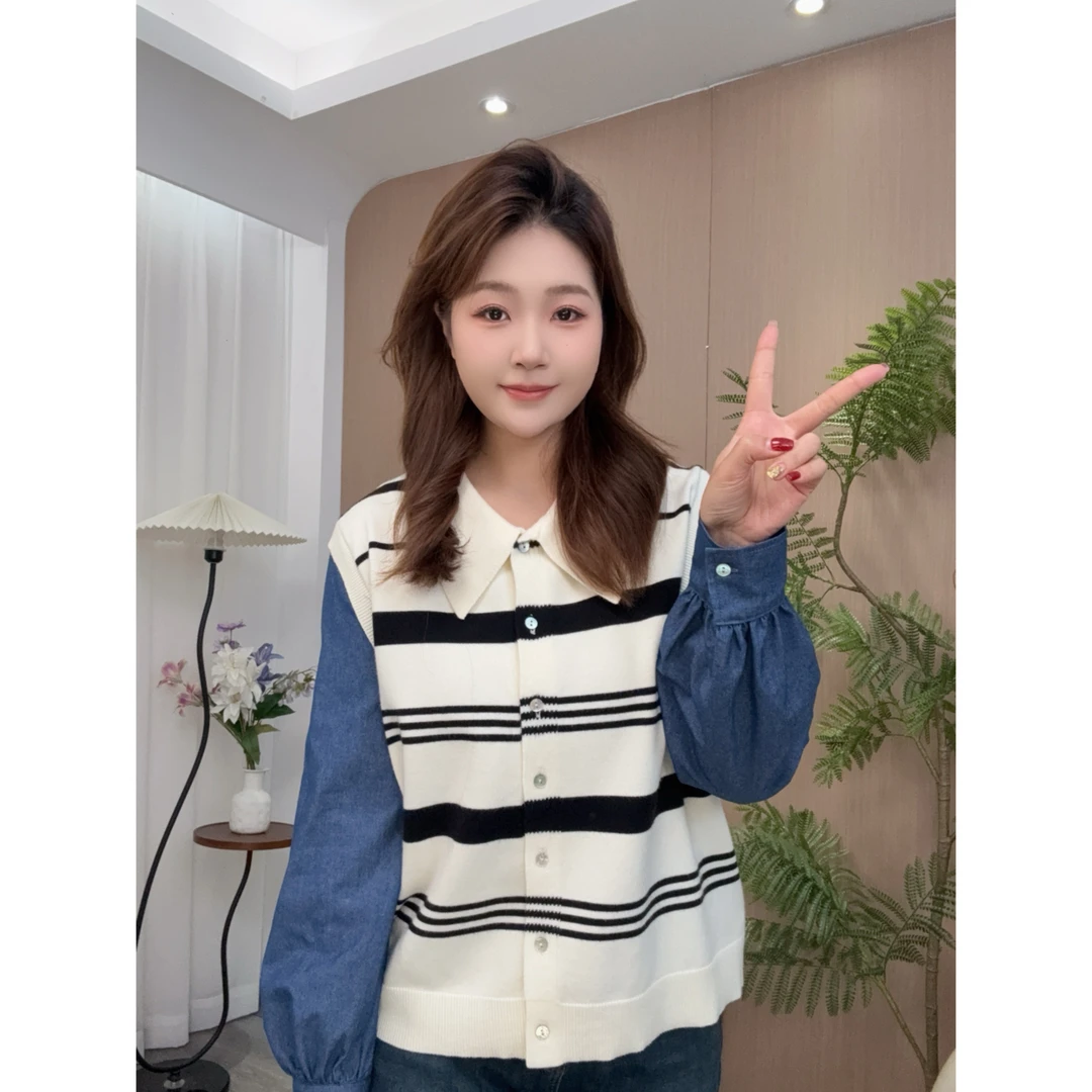 【婷哥定制  赋春甜言】春季新款百搭时尚条纹上衣TGW41434