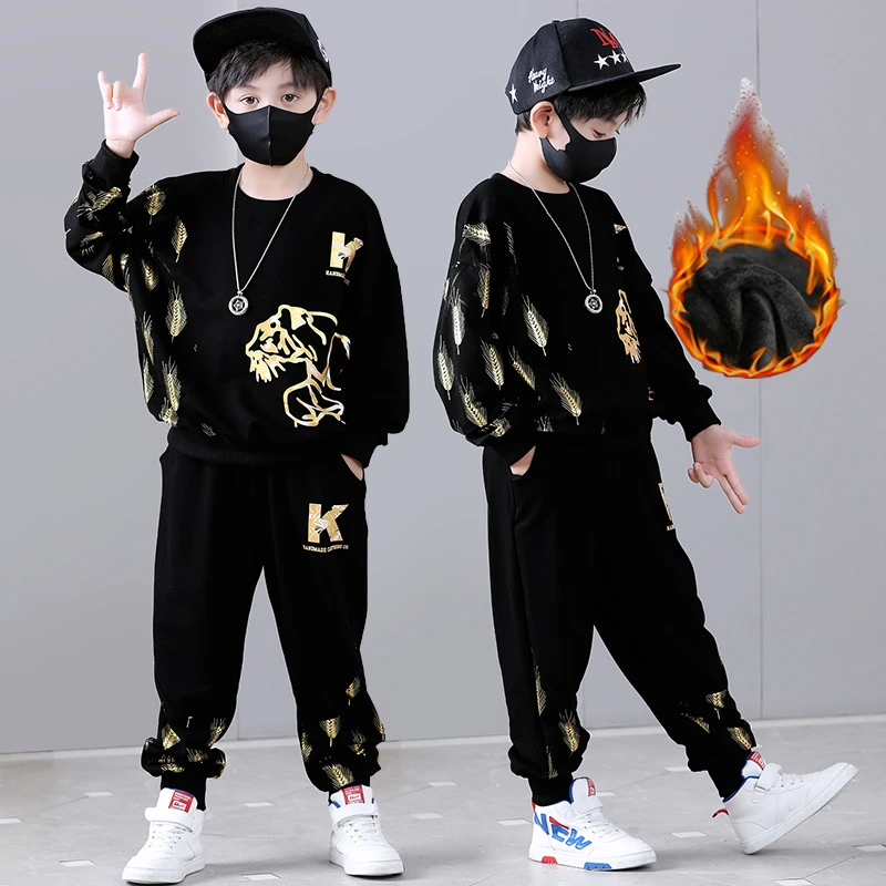 男童冬装卫衣套装2025新款帅气加绒男孩儿童中国风元旦过年演出服