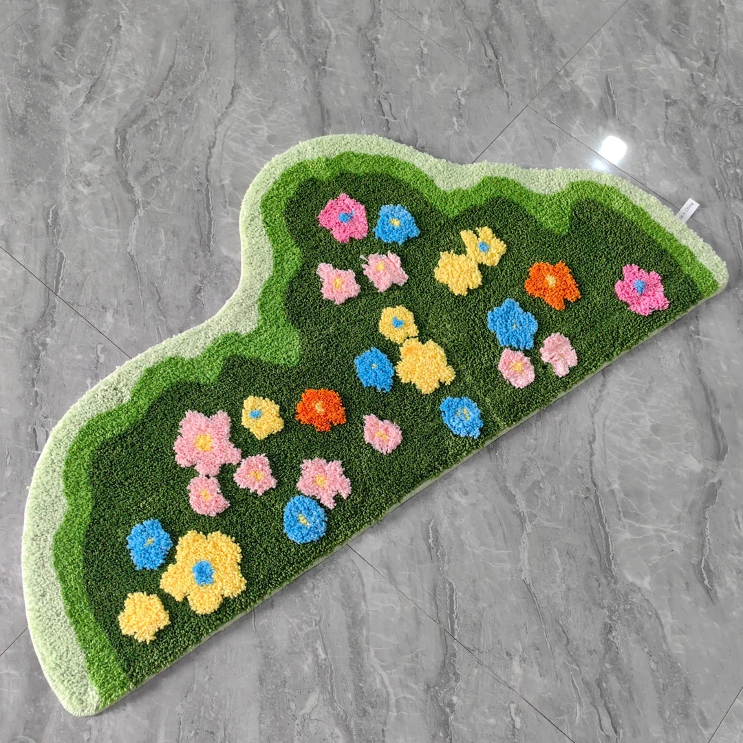植绒【满天星花】苔藓绿色草地客厅卧室飘窗小清新田园风床边地毯