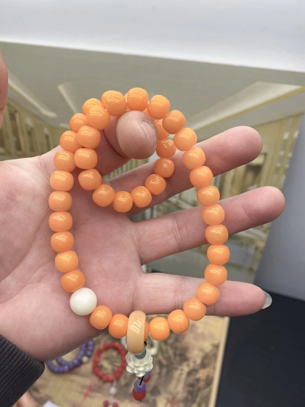 天然柿子黄菩提双圈