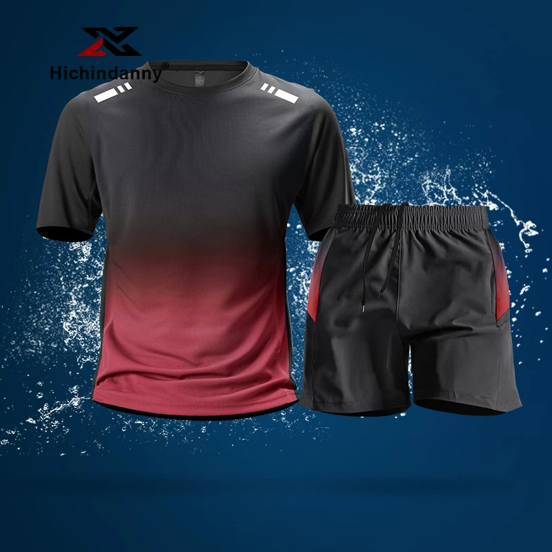 夏季跑步套装男冰丝速干衣短袖T恤跑步短裤羽毛球晨跑训练服