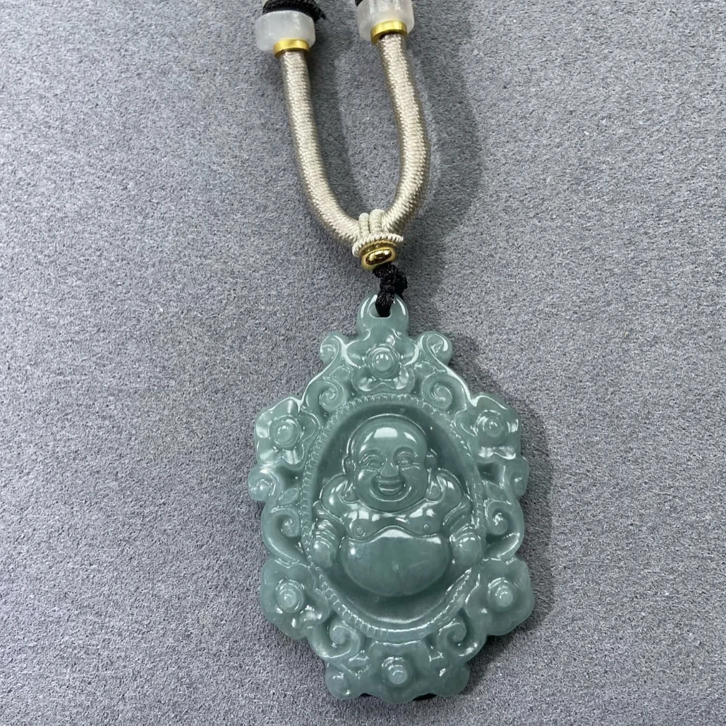 翡翠A货蓝水满绿手工佛公高43宽30【超哥宠粉】