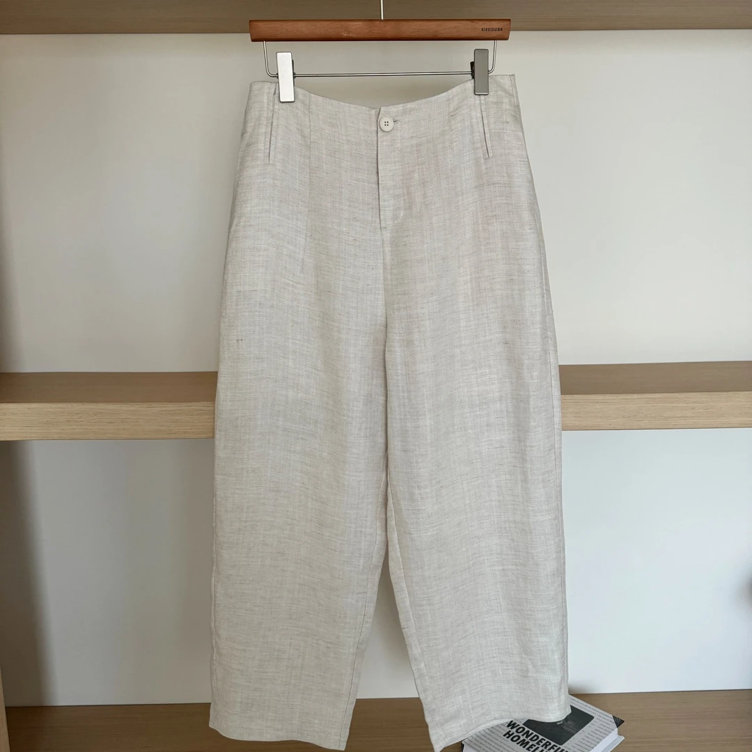 【云涧梨】九分莱赛尔亚麻时尚休闲气质简约宽松显瘦休闲裤子女