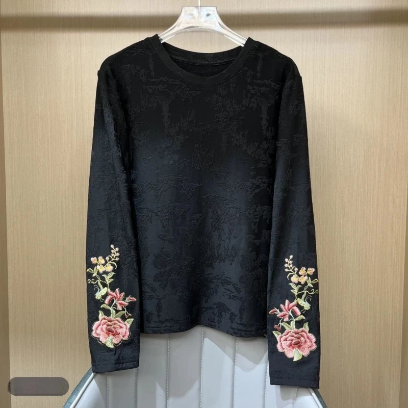 DD1打底衫 国风提花显瘦弹力复古上衣女