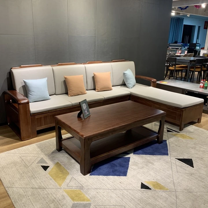 紫金檀胡桃木实木沙发客厅组合套装经济小户型高箱储物沙发Y560