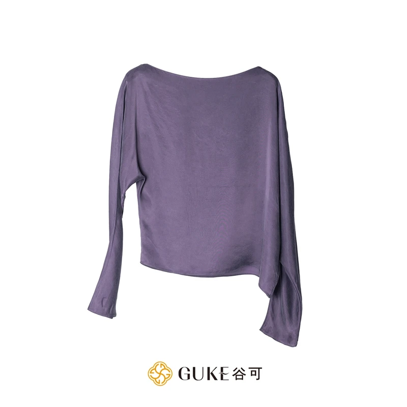 GKE/谷可C1239时尚不对称小衫女装2025夏季圆领垂感宽松长袖衬衫