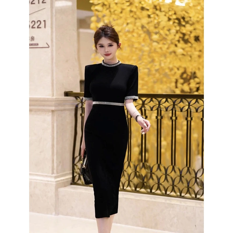 夏季新款气质轻奢时尚名媛长款女装连衣裙高端大气收腰显瘦连衣裙