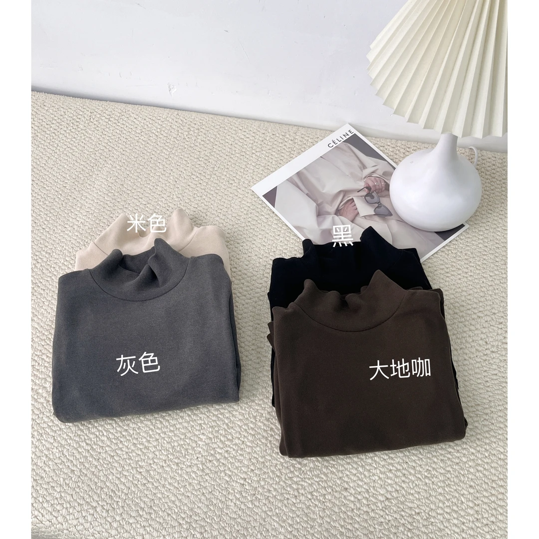【现货48H】儿童秋冬韩版半高领百搭德绒打底衫纯色中领T