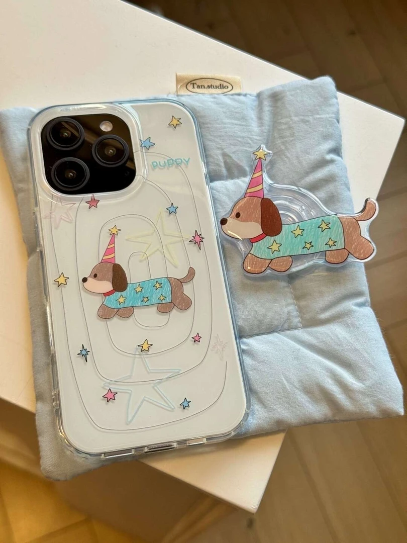 黑色旋涡星星腊肠狗适用iPhone16大孔苹果手机壳华为oppo小米vivo