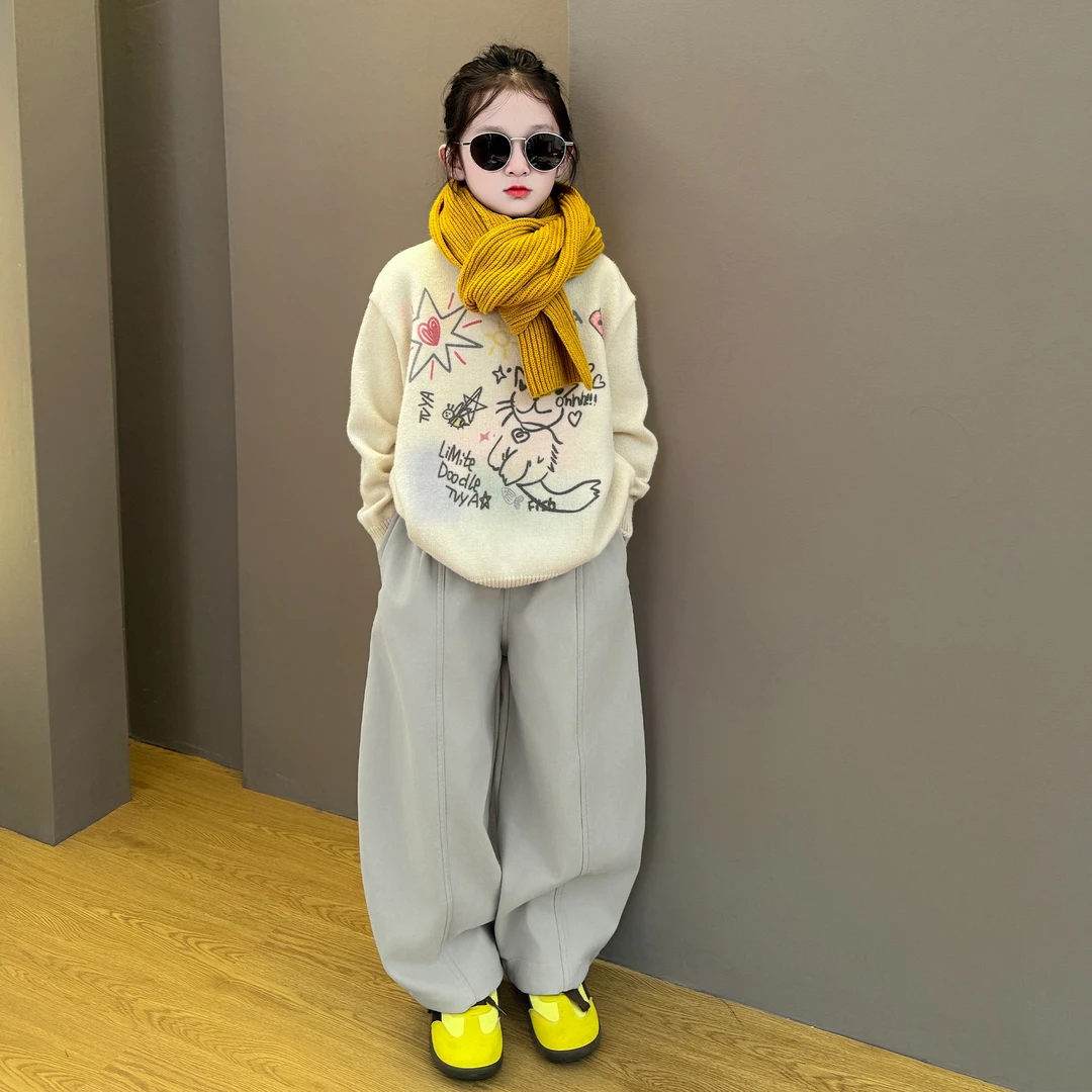 女童秋冬装毛衣套装2025新款儿童秋季韩系针织上衣女孩阔腿裤套装