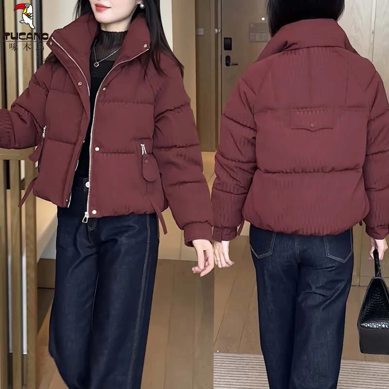 啄木鸟立领棉袄休闲时尚百搭宽松韩版冬季棉衣印花立领女士棉衣